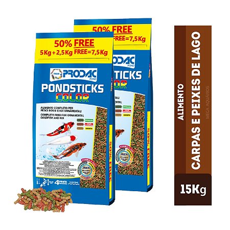 Ração peixes de lago Prodac PondSticks Color kit 15kg carpas