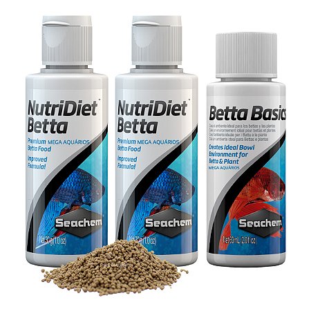 Kit peixe Betta Ração Seachem Nutridiet Betta 60g + Seachem Betta Basics 60ml