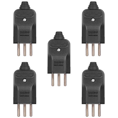 Plugue tomada Margirius 3 pinos finos 10a prensa cabo kit 5