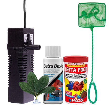 Kit ração peixe betta Prodac Food 15g Betta Basics 60ml folha filtro rede