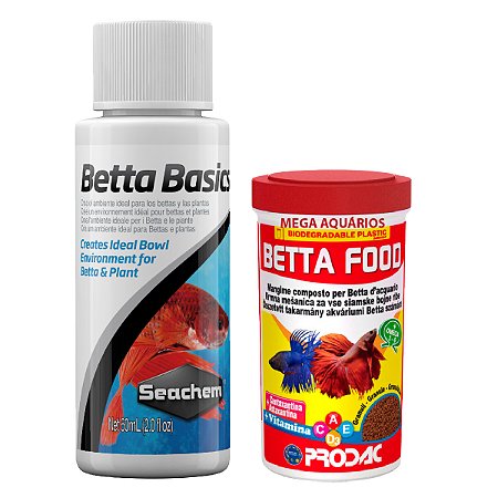 Kit peixe Betta ração Prodac 15g + Seachem Betta Basics ajustar ph