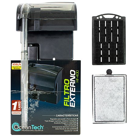 Filtro hang-on OceanTech HF-400 450lh aquário grande 90L