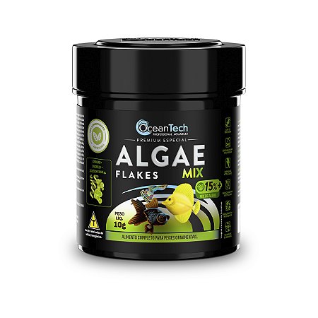 Ração peixes OceanTech Algae Flakes Mix 10g algas spirulina chlorella