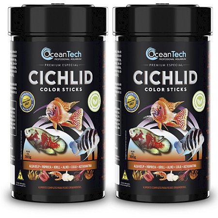 Ração peixes OceanTech Cichlid Color Sticks 600g realça cores ciclídeos