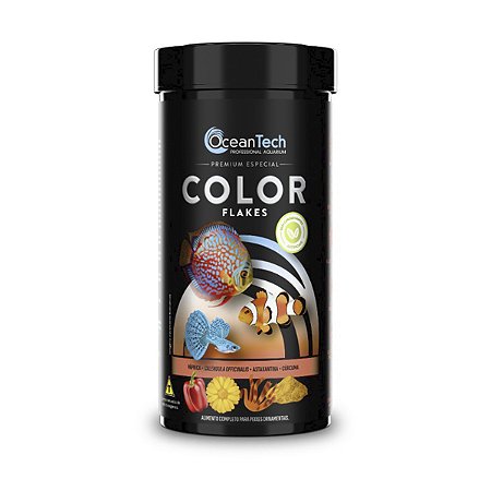 Ração peixes OceanTech Color Flakes 10g flocos realça cores universal