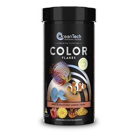 Ração peixes OceanTech Color Flakes 50g flocos realça cores universal