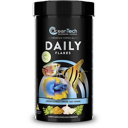 Ração OceanTech Daily Flakes 200g peixes aquário comunitário dia a dia