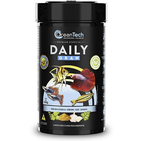 Ração OceanTech Daily gran 500g peixes aquário comunitário dia a dia