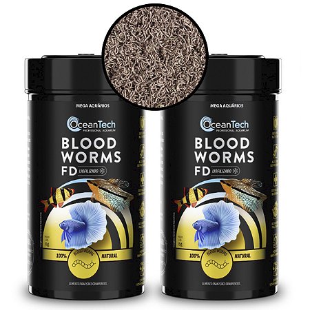 Ração OceanTech Blood Worms 24g suplemento aquário larva desidratada