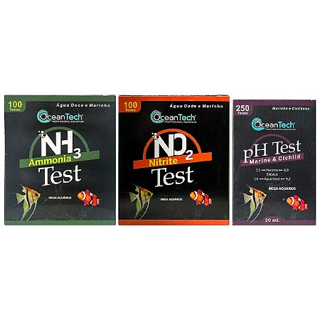 Kit de testes OceanTech amônia NH3 nitrito NO2 PH aquário marinho