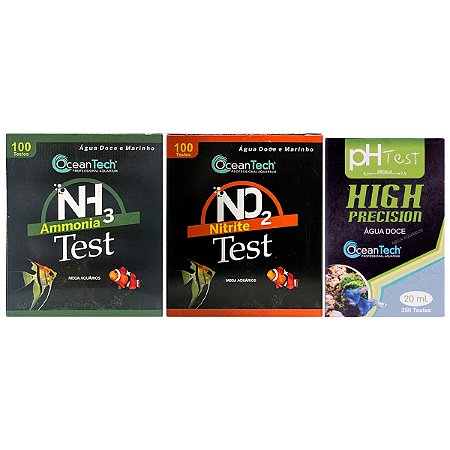 Kit de testes OceanTech nh3 amônia no2 nitrito PH aquário água doce