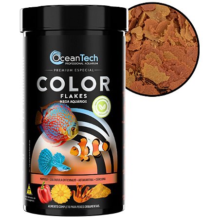 Ração OceanTech Color Flakes 200g Peixes Tropicais premium