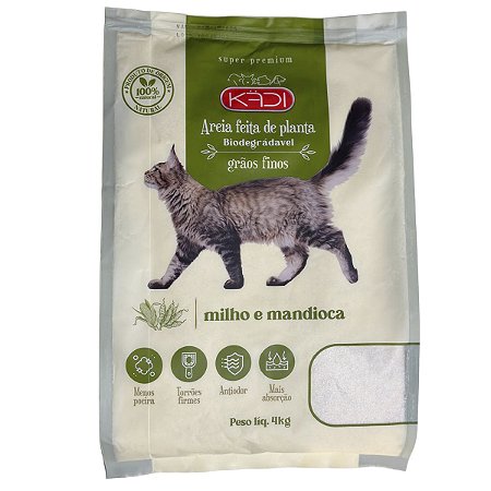 Areia sanitária Kadi grãos 4kg Areia fina Biodegradável Milho e Mandioca