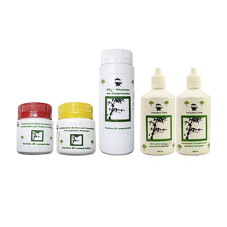 Kit suplementos aquário plantado: algicida, co2 em pastilha, adubo, ferro, multi vitaminas