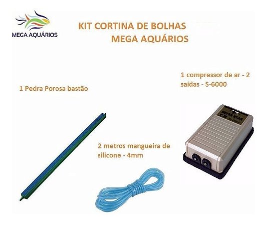 Kit Cortina Bolhas Pedr Porosa 60cm + Compressor S 6000 110v