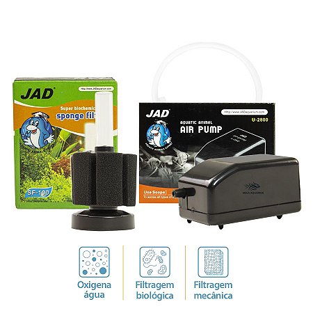 Kit filtro esponja JAD100 + compressor ar U-2800 + 3m mangueira