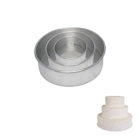 Kit Forma Redonda 8cm Com Fundo Fixo Para Bolo Torre 3 Peças