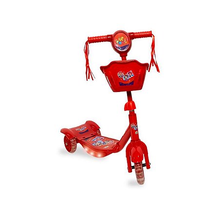Patinete Infantil Mini Com Cestinha Vermelho Freio Luz E Som