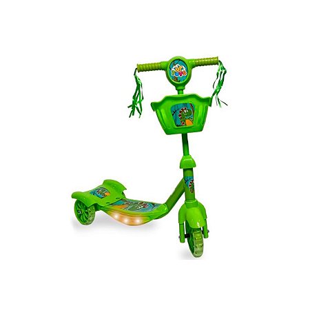 Patinete Infantil Mini Com Cestinha Verde Com Freio Luz Som