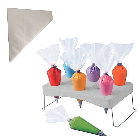 Suporte Para Saco De Confeitar e 100 Mangas De Confeitaria