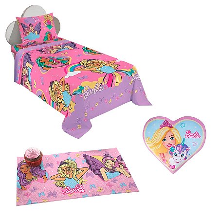 Jogo Cama Menina Barbie 100% Algodão 3 Peças 150 Fios Mattel