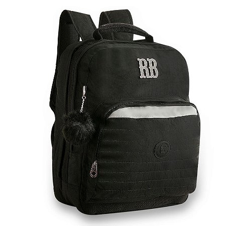 Mochila Escolar Menina Com Pompom  PRETA