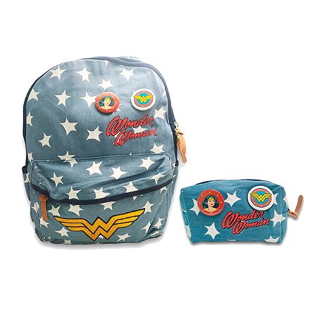 Kit Escolar Mulher maravilha Mochila + Estojo
