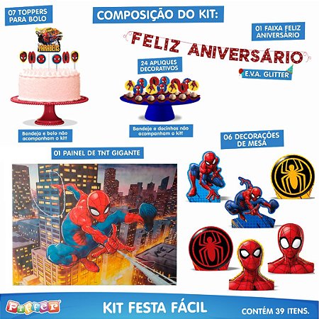 Kit Festa Fácil Decoração Aniversário 39 Pçs - Homem Aranha