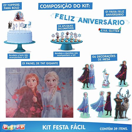 Kit Festa Fácil Decoração Aniversário 39 Pçs  - Frozen