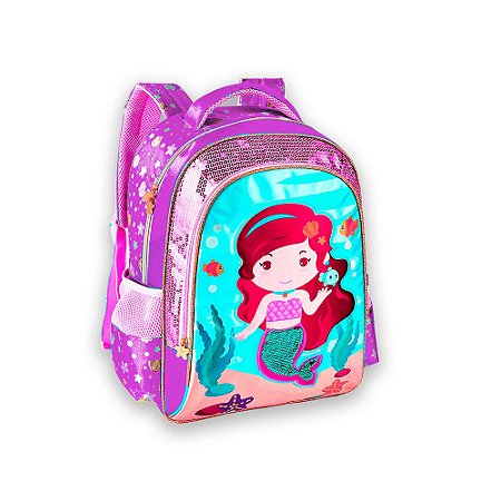 Mochila Costas Escolar Infantil Sereia Serena Cor Roxa