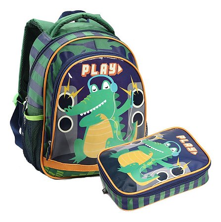 Kit Mochila Escolar e Estojo Dinossauro Infantil - Seanite