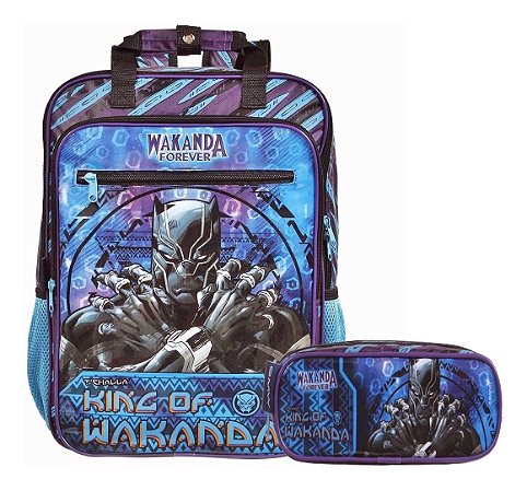 Kit Mochila Escolar e Estojo Pantera Negra King Of Wakanda