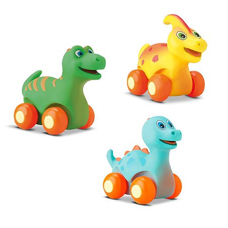 Brinquedo Carrinho Dino Verde + Amarelo + Azul