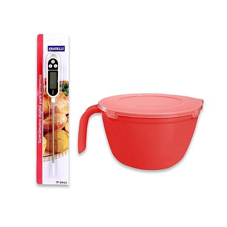 Kit Tigela Inovar Vermelho  + Termômetro digital Culinário