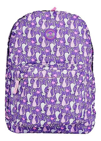Mochila Escolar Costas Juvenil Estampada Gatinho Clio Lilás