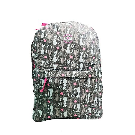 Mochila Escolar Costas Juvenil Estampada Gatinho Clio Preto