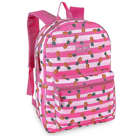 Mochila  Escolar Costas Clio style Backpack Abacaxi Cor rosa