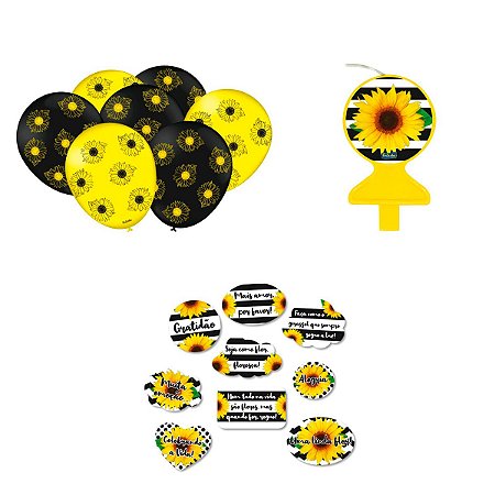 Kit Festa Girassol Vela, Bolas, Placas Divertidas -Festcolor