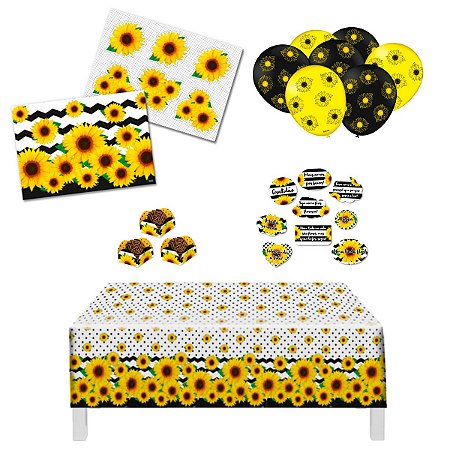 Kit Festa Girassol Toalha, Bola, Placas, Kit Decora, Formas