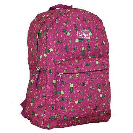 Mochila Escolar Costas Clio Style Estampa Cactos Roxa