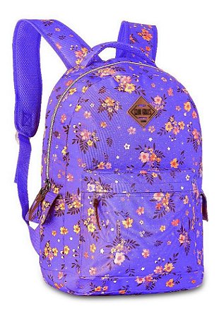 Mochila Escolar Costas Florzinhas Juvenil Clio Cor Roxa
