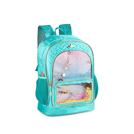 Mochila Escolar Infantil Clio Sereia Stweet queen Azul