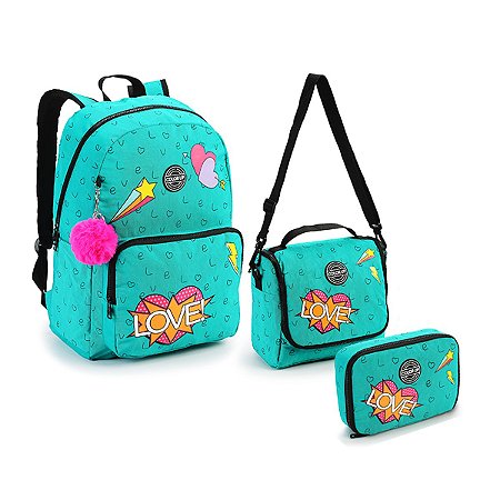 Kit Mochila + Estojo + Lancheira Verde ColorUp - Seanite