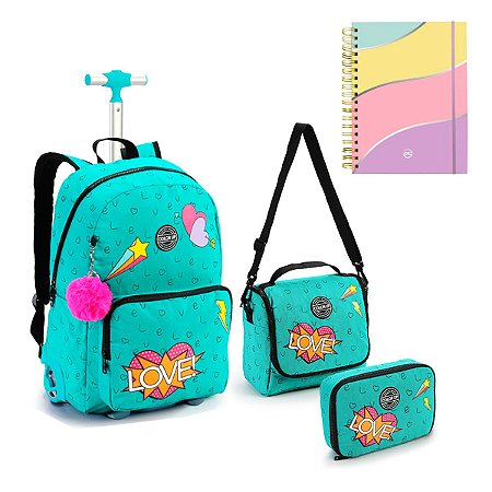 Kit Mochila Rodas, Estojo, Lancheira e Caderno VD - Seanite