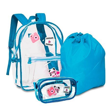 Kit Luluca Mochila + Estojo Azul Transparente - Clio