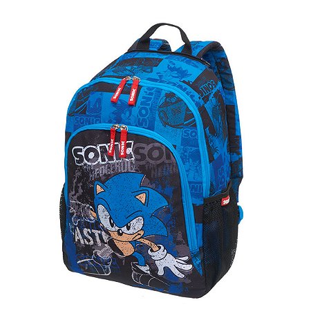 Mochila Escolar Sonic Hoodie Azul com Capuz - Pacific