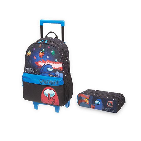 Kit Escolar Volta as aulas Mochila de Rodinha e Estojo duplo