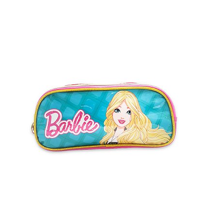 Estojo Duplo Escolar Barbie Girls Verde e Rosa