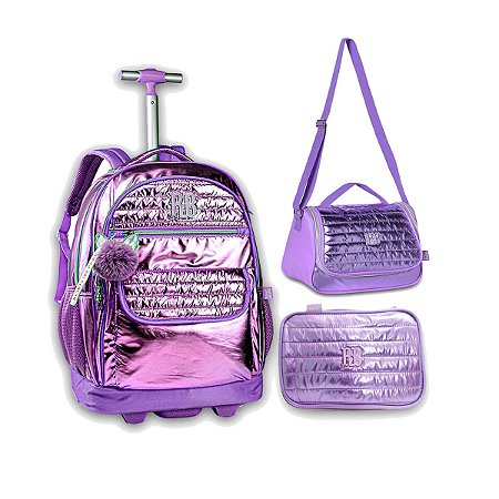 Kit Mochila Rodas RB+ Lancheira + Estojo Box Metalizada Roxo