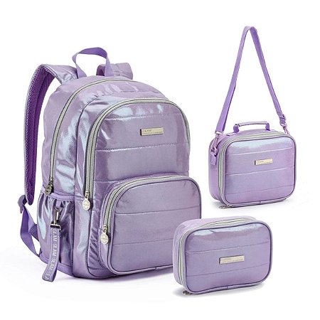 Kit Escolar Mochila Costas Lilás+Lancheira+Estojo - Colorup